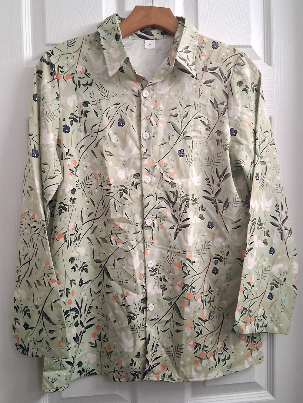 Green Floral Long Sleeve Button Down Shirt Small